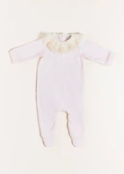 Velour Lace Trim Collar All-In-One in Pink (1mth-12mths) Baby One-Pieces  from Pepa London US