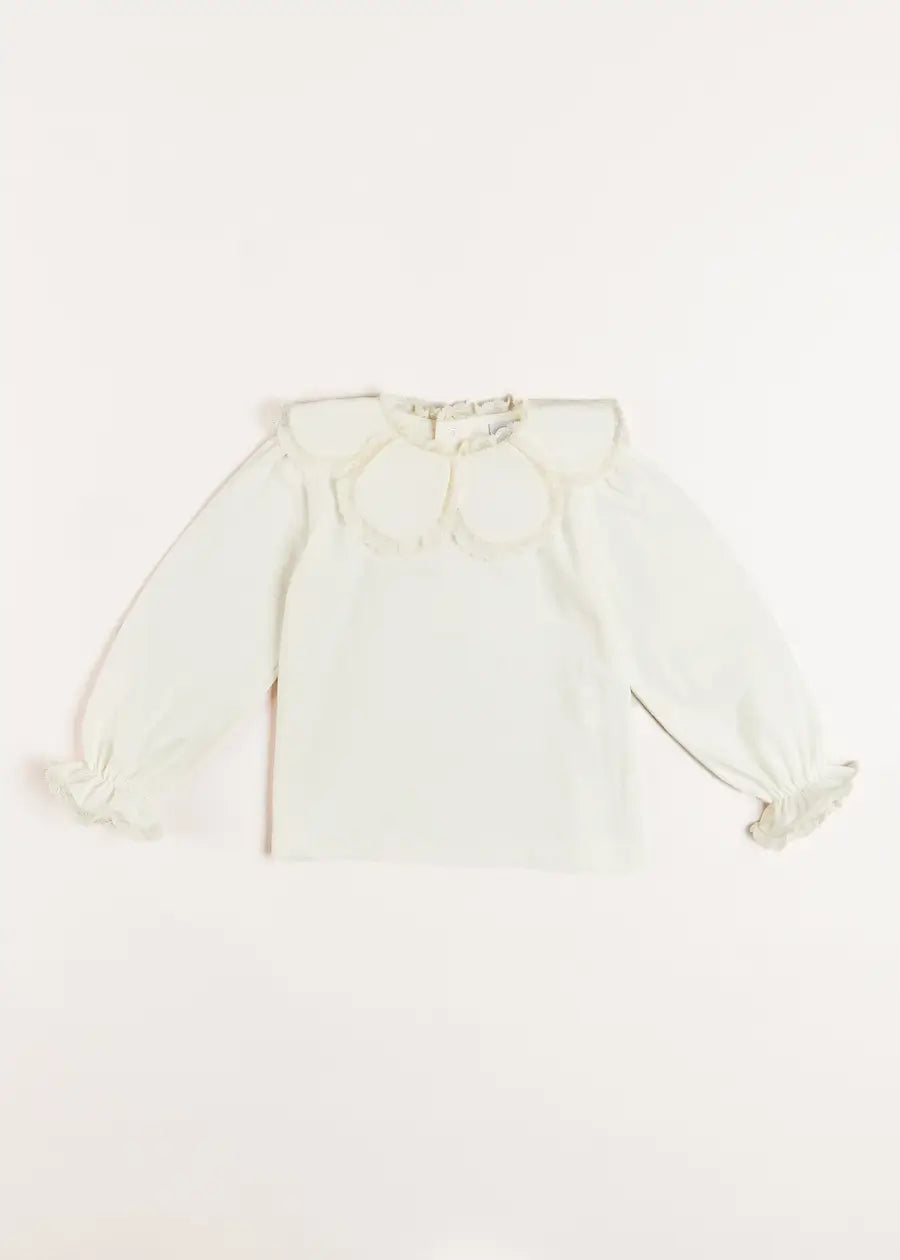 Lace Trim Petal Collar Top in Cream (3-10yrs) Tops & Bodysuits from Pepa London US