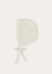Openwork Cotton Knitted Bonnet in Cream (S-L) BONNETS from Pepa London US
