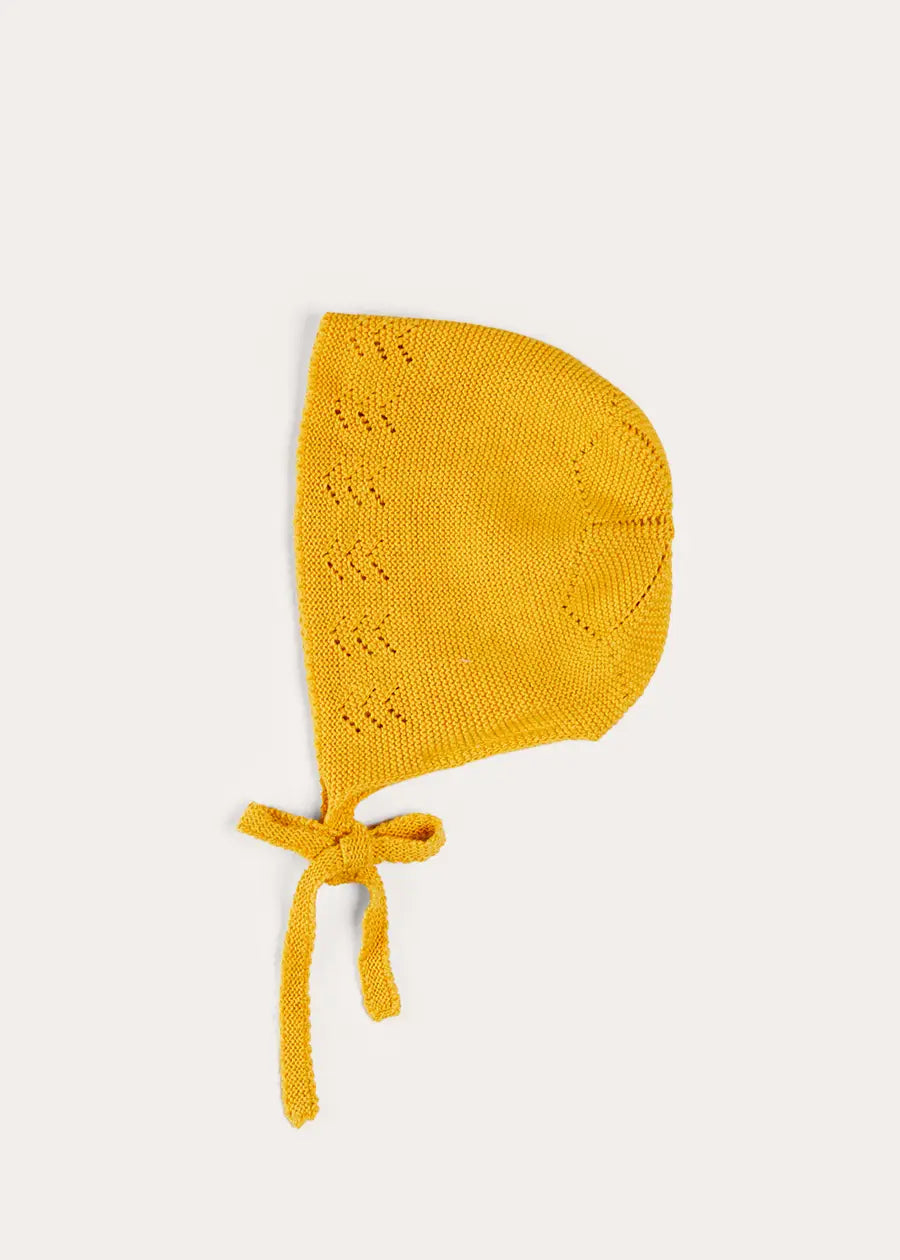 Openwork Cotton Knitted Bonnet in Mustard (S-L) BONNETS from Pepa London US