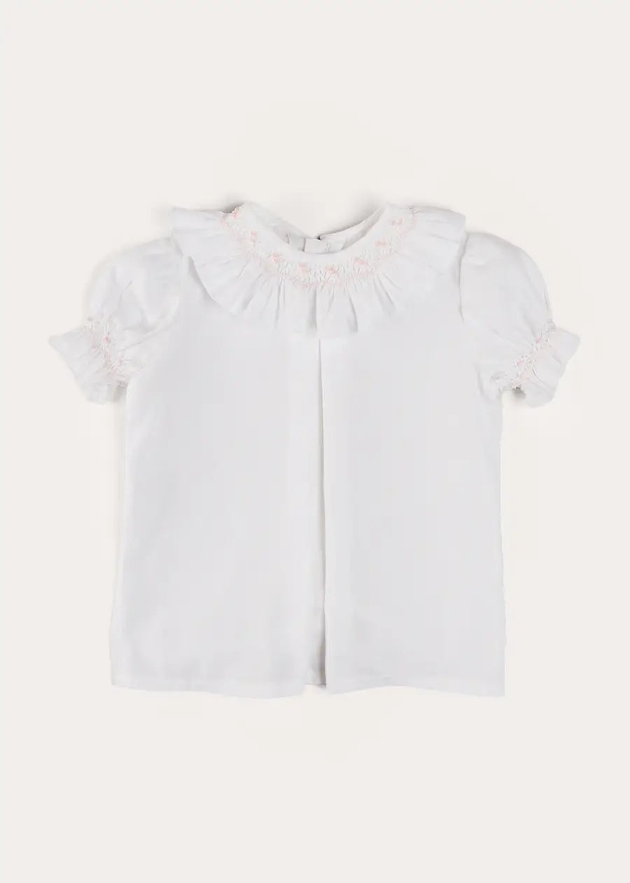 Hand Smocked Collar Short Sleeve Blouse in White (18mths-6yrs) BLOUSES from Pepa London US