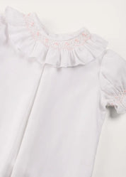 Hand Smocked Collar Short Sleeve Blouse in White (18mths-6yrs) BLOUSES from Pepa London US