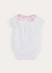 Audrey Toile Scallop Collar Short Sleeve Bodysuit in Pink (1mth-2yrs) TOPS & BODYSUITS from Pepa London US