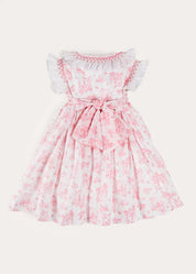 Audrey Toile Hand Smocked Double Breasted Sleeveless Dress in Pink (12mths-10yrs) DRESSES from Pepa London US