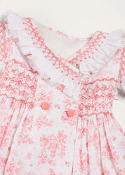 Audrey Toile Hand Smocked Double Breasted Sleeveless Dress in Pink (12mths-10yrs) DRESSES from Pepa London US