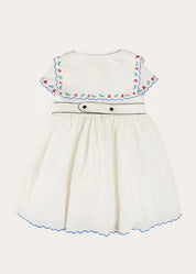 Embroidered Mariner Collar Short Sleeve Dress in White (12mths-10yrs) DRESSES from Pepa London US
