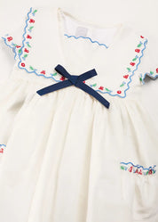Embroidered Mariner Collar Short Sleeve Dress in White (12mths-10yrs) DRESSES from Pepa London US
