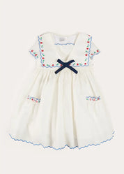 Embroidered Mariner Collar Short Sleeve Dress in White (12mths-10yrs) DRESSES from Pepa London US