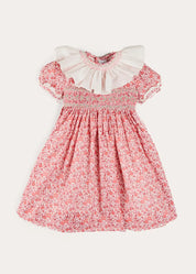 Emilia Floral Hand Smocked Ruffle Collar Short Sleeve Dress in Pink (12mths-10yrs) DRESSES from Pepa London US