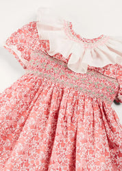 Emilia Floral Hand Smocked Ruffle Collar Short Sleeve Dress in Pink (12mths-10yrs) DRESSES from Pepa London US