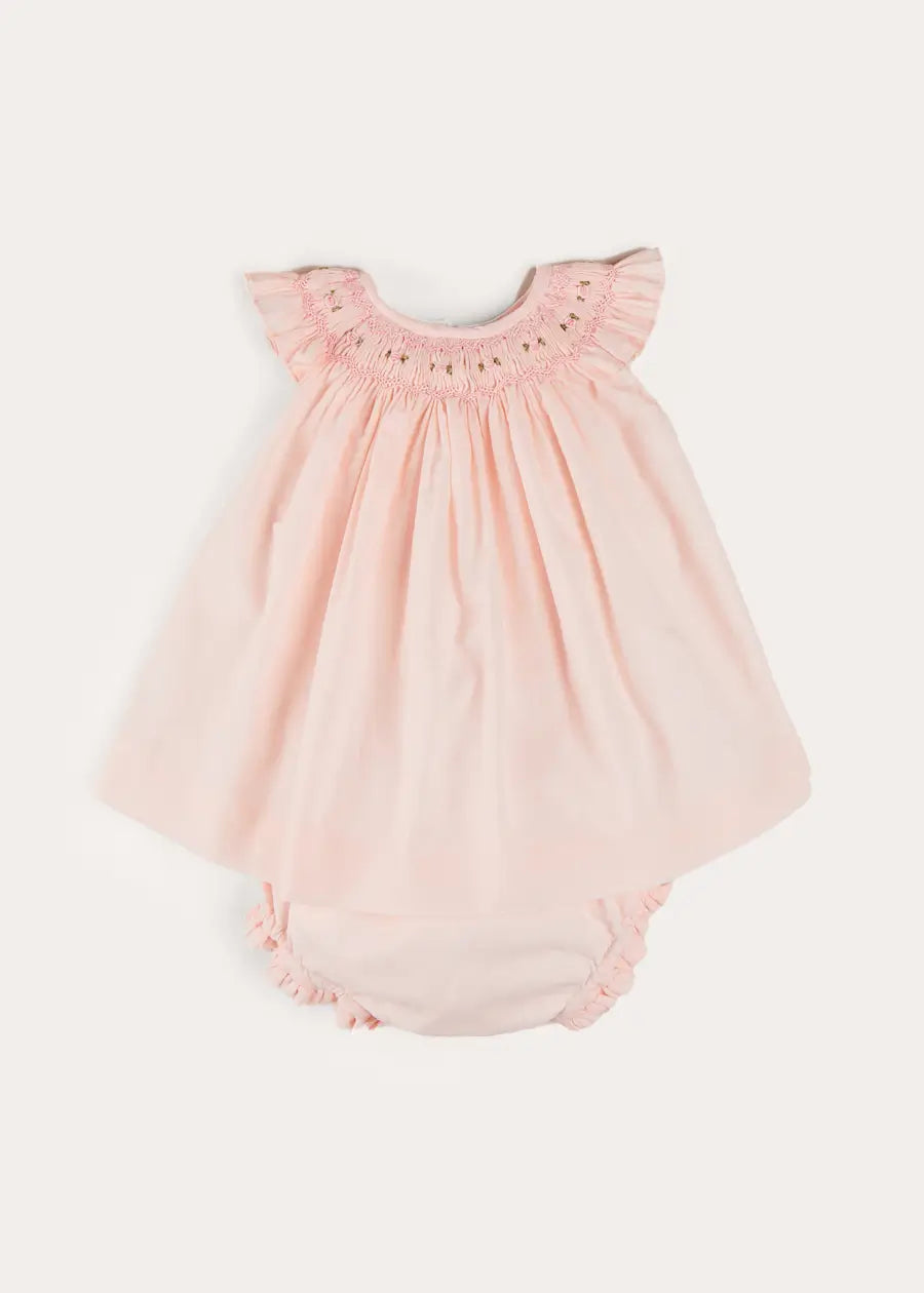 Hand Smocked Sleeveless Dress With Bloomers in Pink (1-12mths) DRESSES from Pepa London US