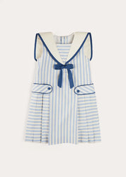 Regency Striped Mariner Collar Pleated Sleeveless Dress in Blue (2-10yrs) DRESSES from Pepa London US