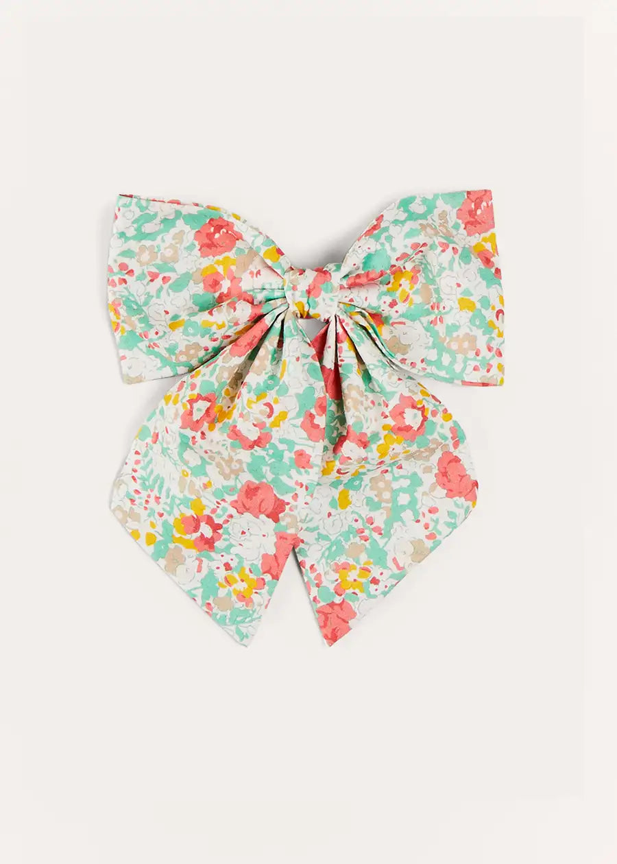 Clementine Floral Long Bow Hair Clip in Coral HAIR ACCESSORIES from Pepa London US