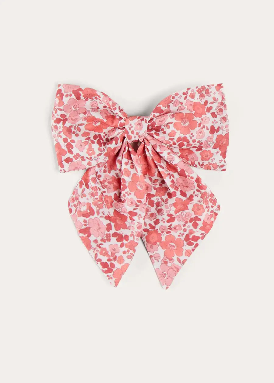 Emilia Floral Long Bow Hair Clip in Pink HAIR ACCESSORIES from Pepa London US