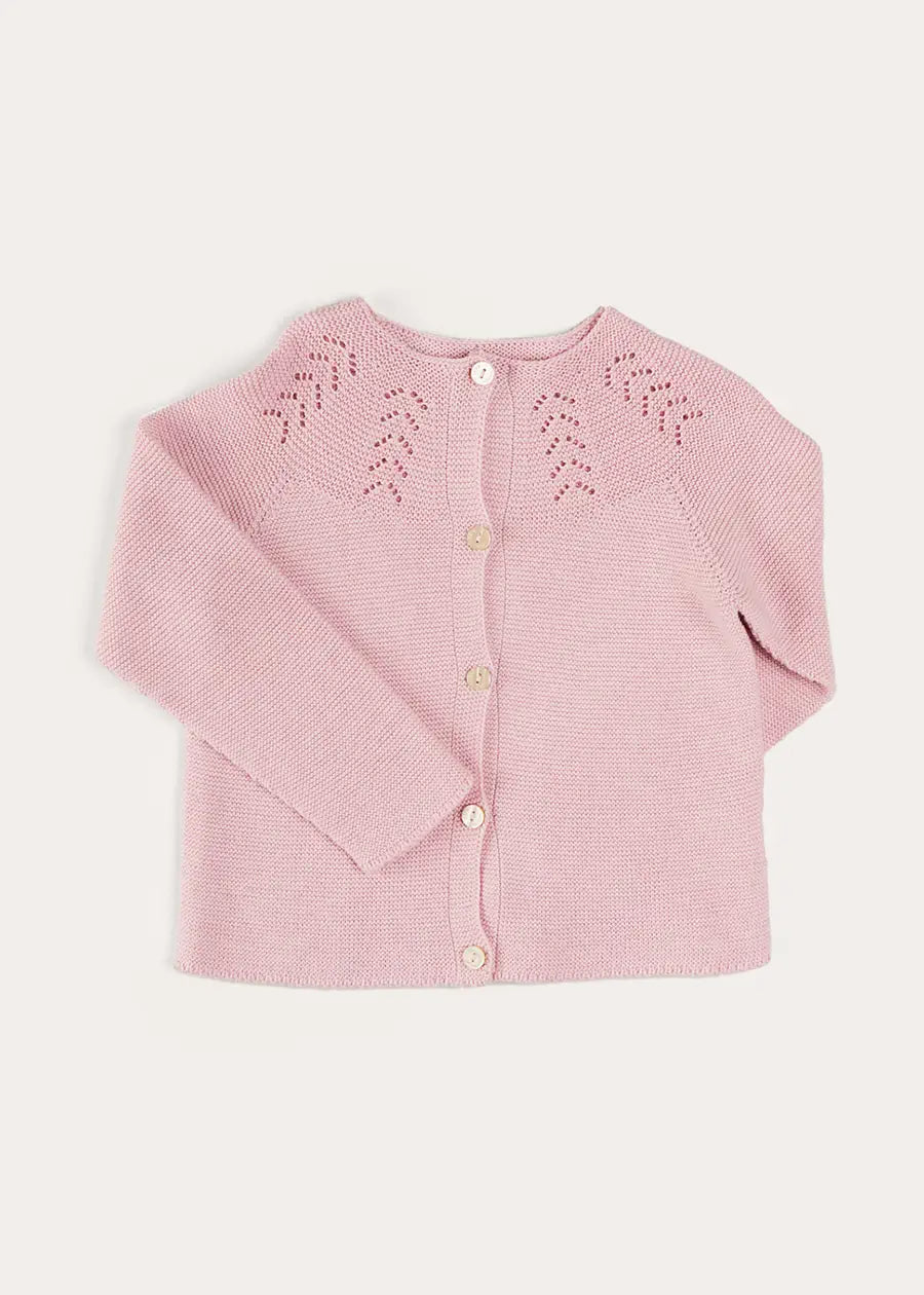 Openwork Cotton Cardigan in Pink (6mths-10yrs) KNITWEAR from Pepa London US