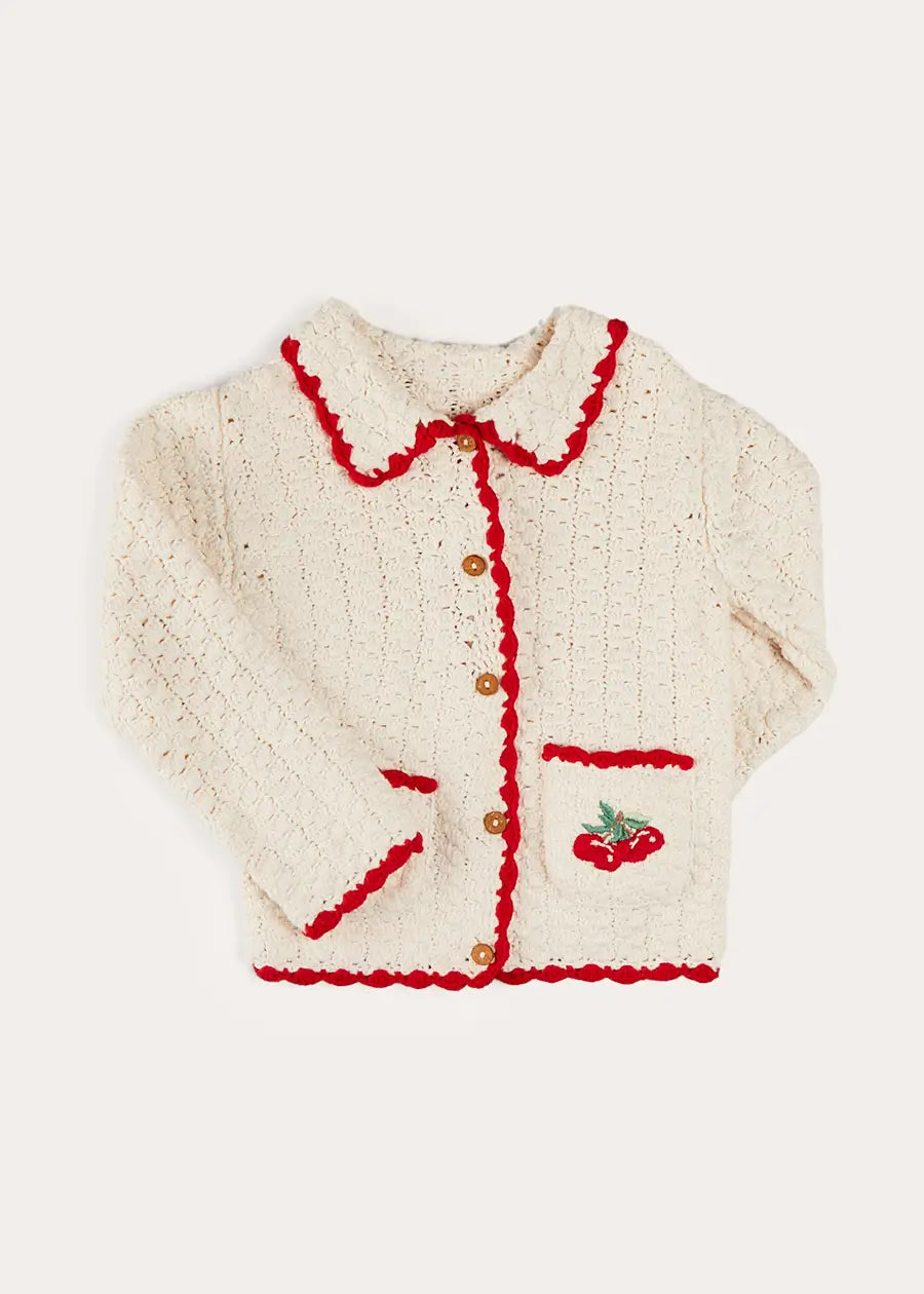 Cherry Motif Crochet Cardigan in Beige (2-10yrs) KNITWEAR from Pepa London US