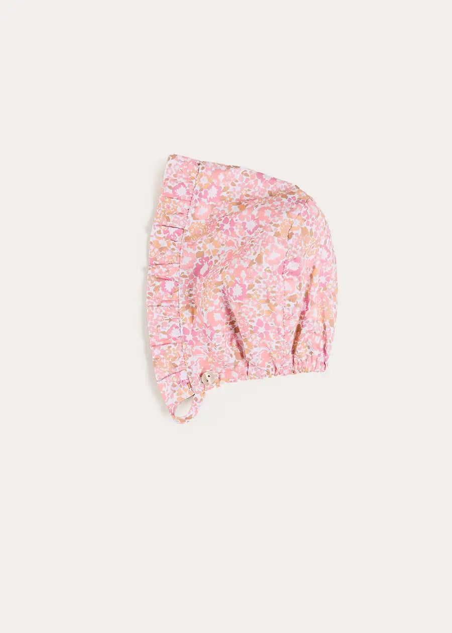 Nellie Floral Ruffle Detail Bonnet in Pink (S-M) Bonnets from Pepa London US