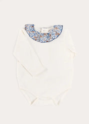 Beatrice Floral Ruffle Collar Long Sleeve Bodysuit in White (1mth-3yrs) Tops & Bodysuits from Pepa London US