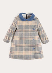 Walcott Check Long Sleeve Velvet Collar Dress in Navy (18mths-12yrs) Dresses from Pepa London US