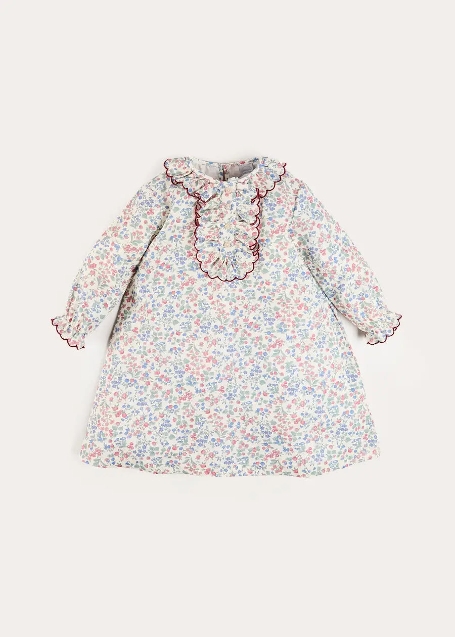 Rebecca Floral Scallop Ruffle Nightie Dress in Red (2-10yrs) Nightwear from Pepa London US