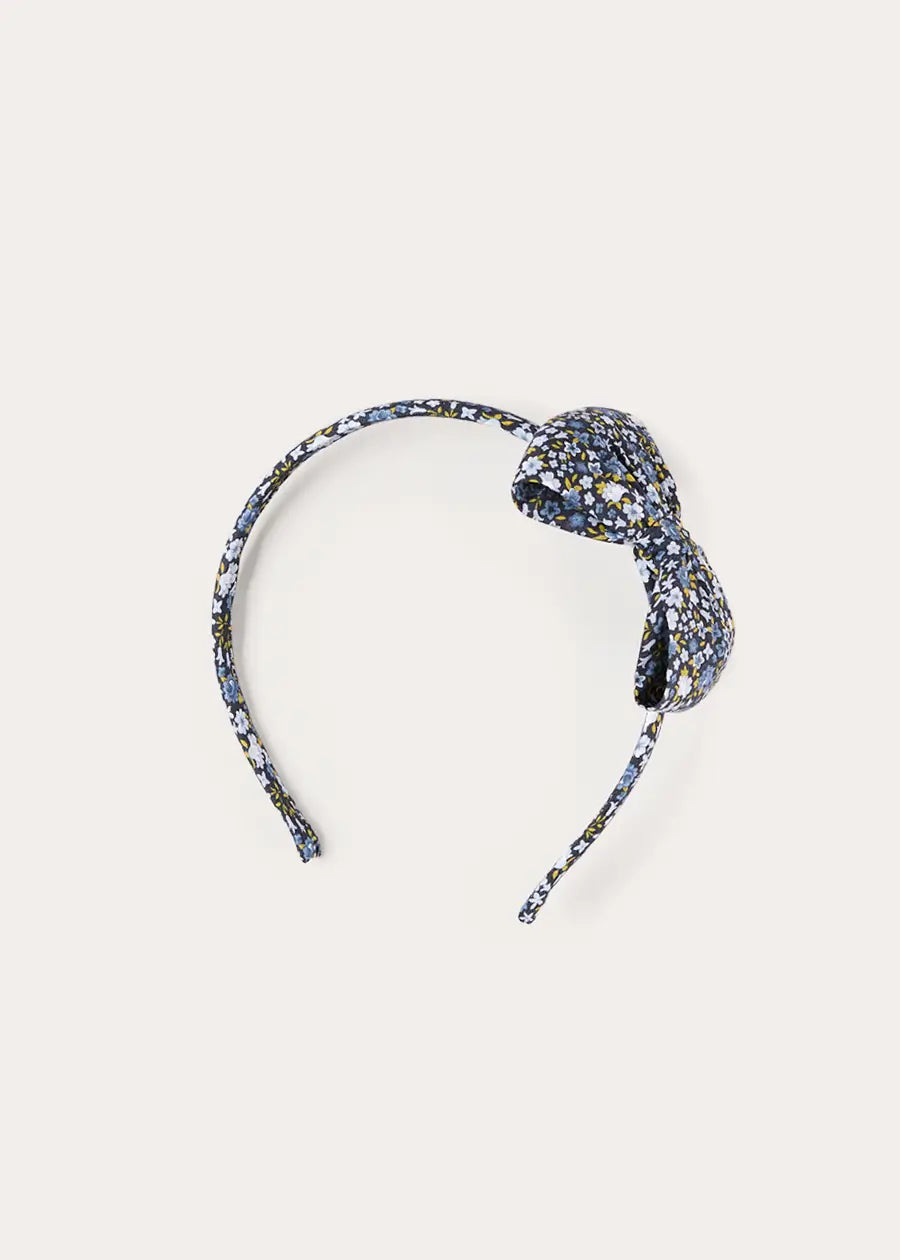 Lydia Floral Medium Bow Hairband in Blue (OS) Hair Accessories from Pepa London US