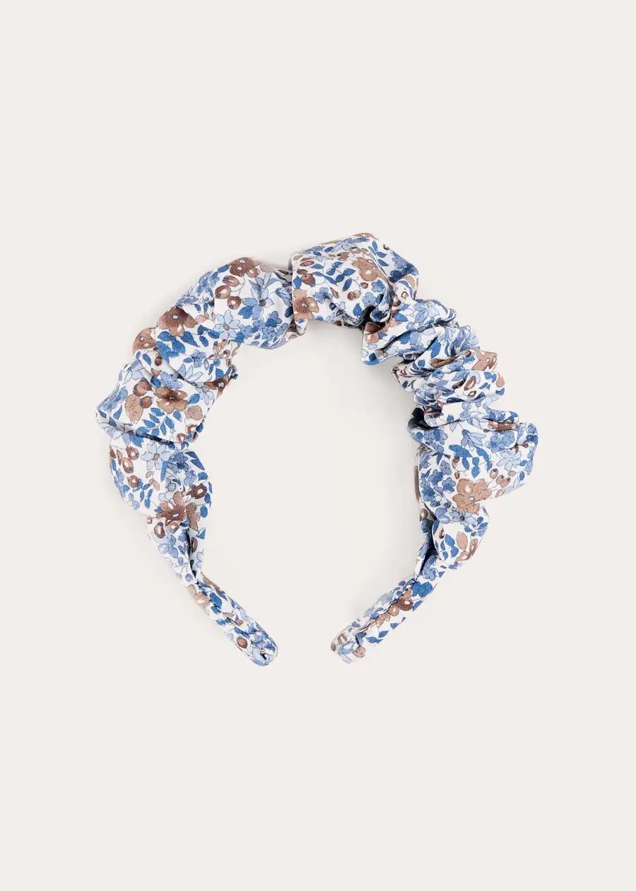 Beatrice Floral Scrunchie Hairband in Blue (OS) Hair Accessories from Pepa London US