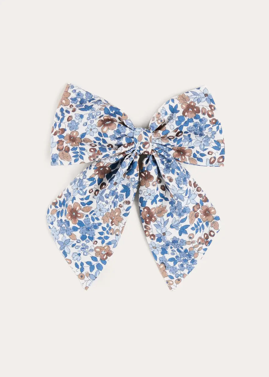 Beatrice Floral Long Bow Hair Clip in Blue (OS) Hair Accessories from Pepa London US