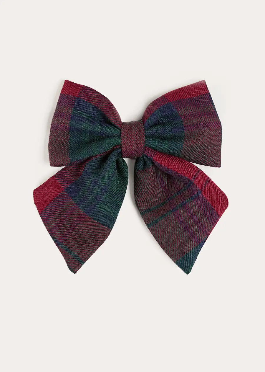 Grovesnor Tartan Long Bow Hair Clip in Red (OS) Hair Accessories from Pepa London US