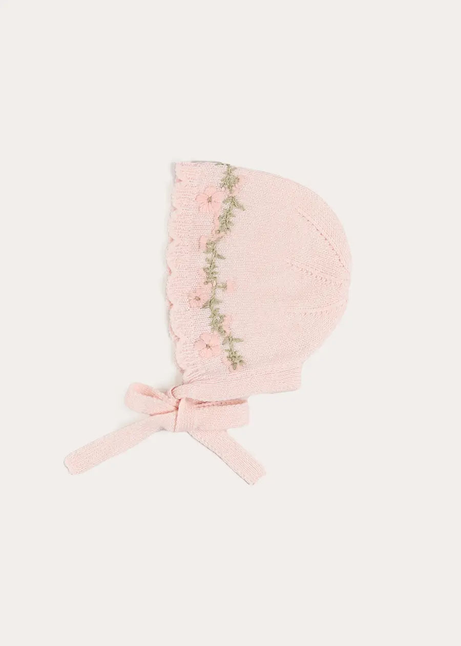 Wildflower Embroidered Bonnet in Pink (S-L) Bonnets from Pepa London US