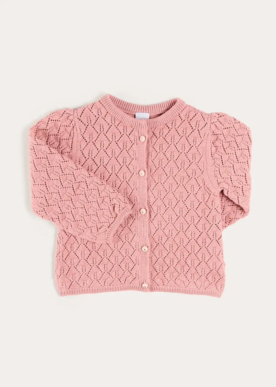 Leaf Openwork Cardigan in Pink (2-10yrs) Knitwear from Pepa London US
