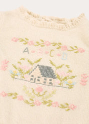 Alpaca Wool Cottage Cross Stitch Embroidered Jumper in Cream (6mths-4yrs) Knitwear from Pepa London US