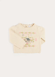 Alpaca Wool Cottage Cross Stitch Embroidered Jumper in Cream (6mths-4yrs) Knitwear from Pepa London US