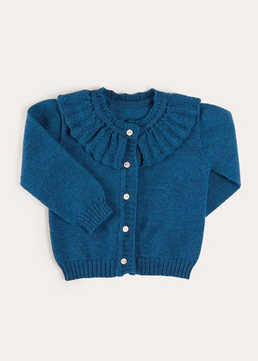 Ruffle Collar Cardigan in Blue (2-10yrs) Knitwear from Pepa London US