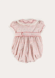 Adelaide Floral Hand Smocked Hand Smocked Romper in Pink (3mths-2yrs) Rompers from Pepa London US