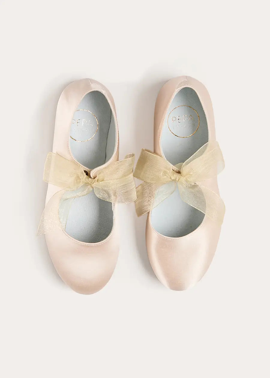 Satin Organza Bow Party Shoes in Champagne (24-35EU) Shoes from Pepa London US