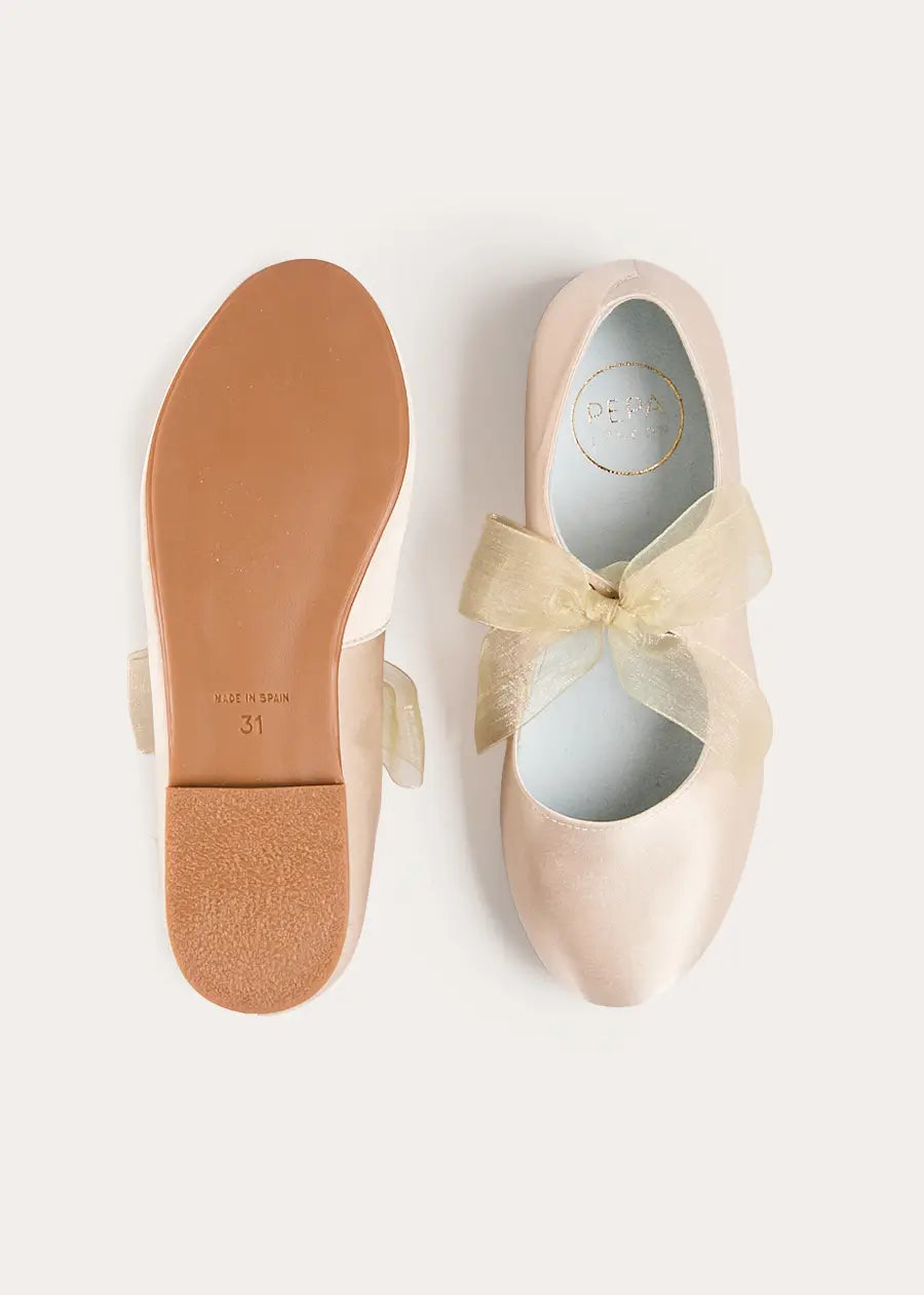 Satin Organza Bow Party Shoes in Champagne (24-35EU) Shoes from Pepa London US