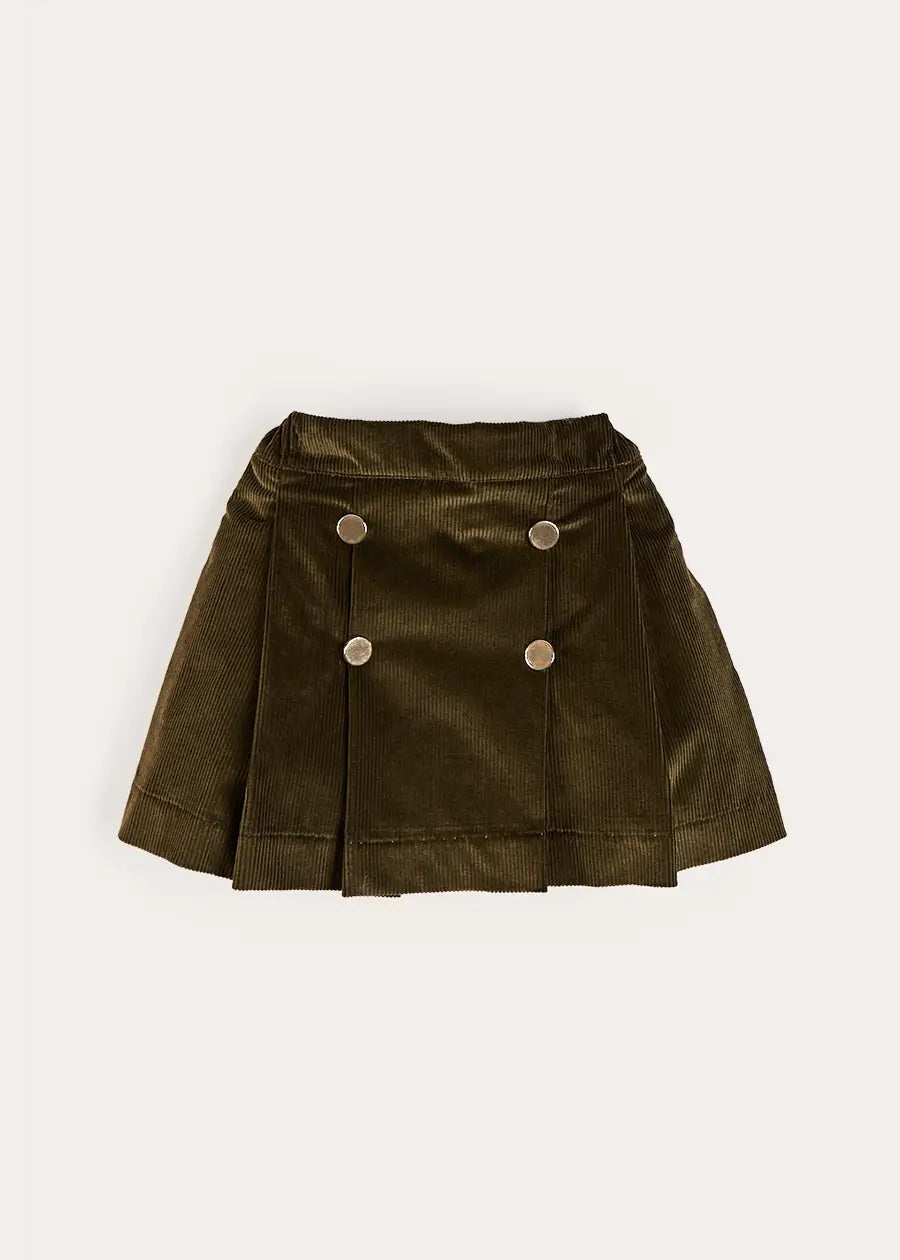 Corduroy Button Detail Skirt in Green (4-12yrs) Skirts from Pepa London US