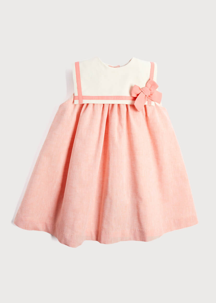 Linen Blend Trapeze Dress in Peach Orange (12mths-10yrs) Dresses from Pepa London US