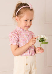 Nellie Floral Mao Collar Romantic Blouse in Pink (18mths-6yrs) Blouses from Pepa London US