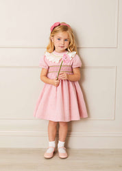 Bib Collar Short Sleeve Dress in Pink (12mths-10yrs) Dresses from Pepa London US