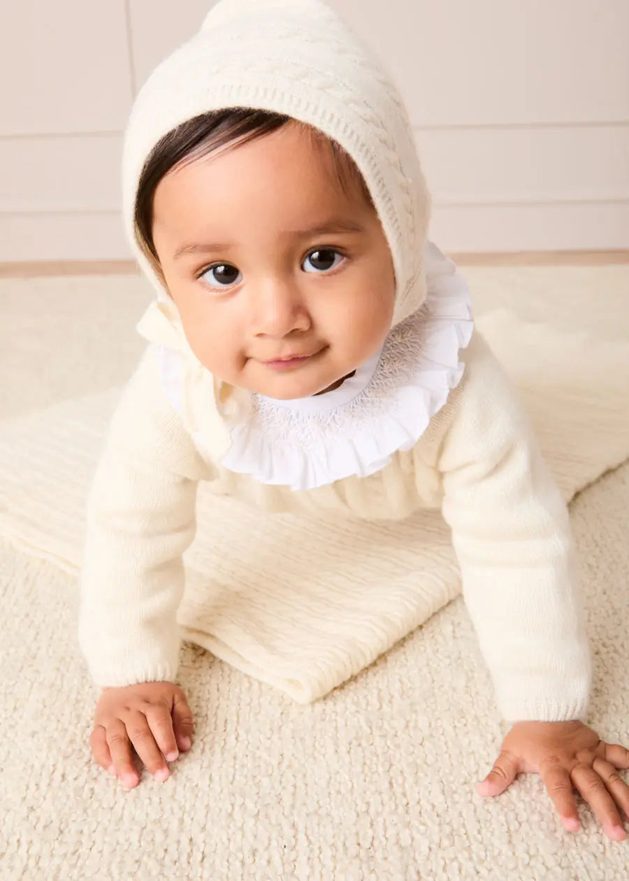 Cashmere Cable Knit Bonnet in Cream (XS-L) Bonnets from Pepa London US