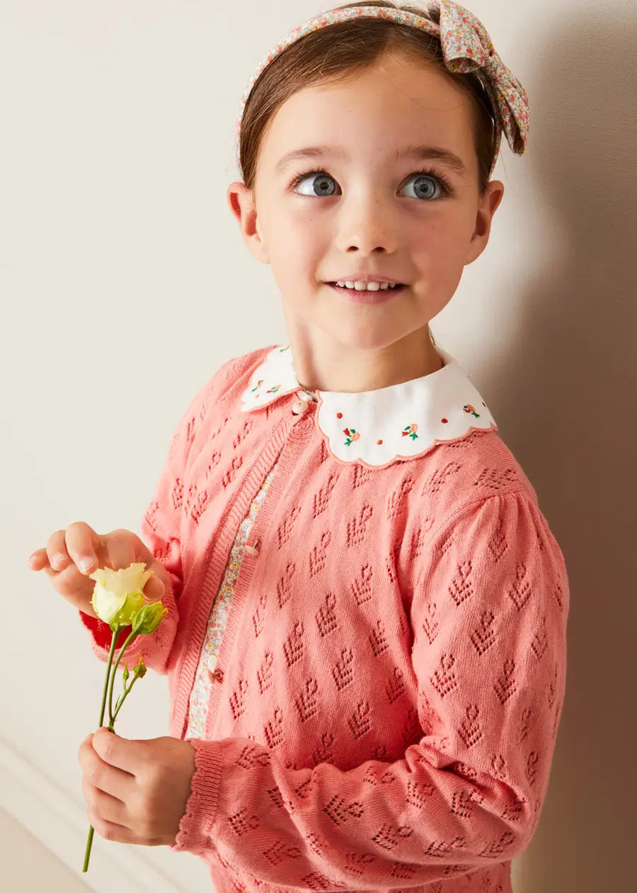 Floral Openwork Cotton Cardigan in Pink (2-10yrs) KNITWEAR from Pepa London US
