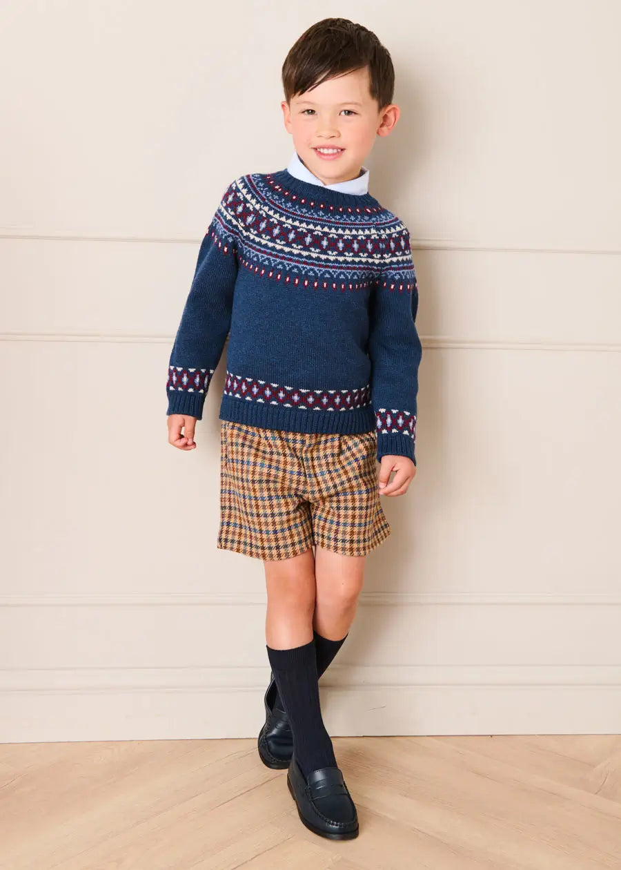 Fair Isle Jacquard Jumper in Navy (3-10yrs) Knitwear from Pepa London US