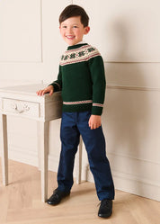 Classic Fair Isle Merino Wool Jumper in Green (12mths-10yrs) Knitwear from Pepa London US