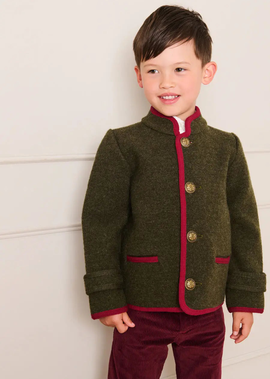 Austrian Single Breasted Contrast Trim Jacket in Green (18mths-10yrs) Coats from Pepa London US