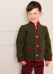 Austrian Single Breasted Contrast Trim Jacket in Green (18mths-10yrs) Coats from Pepa London US