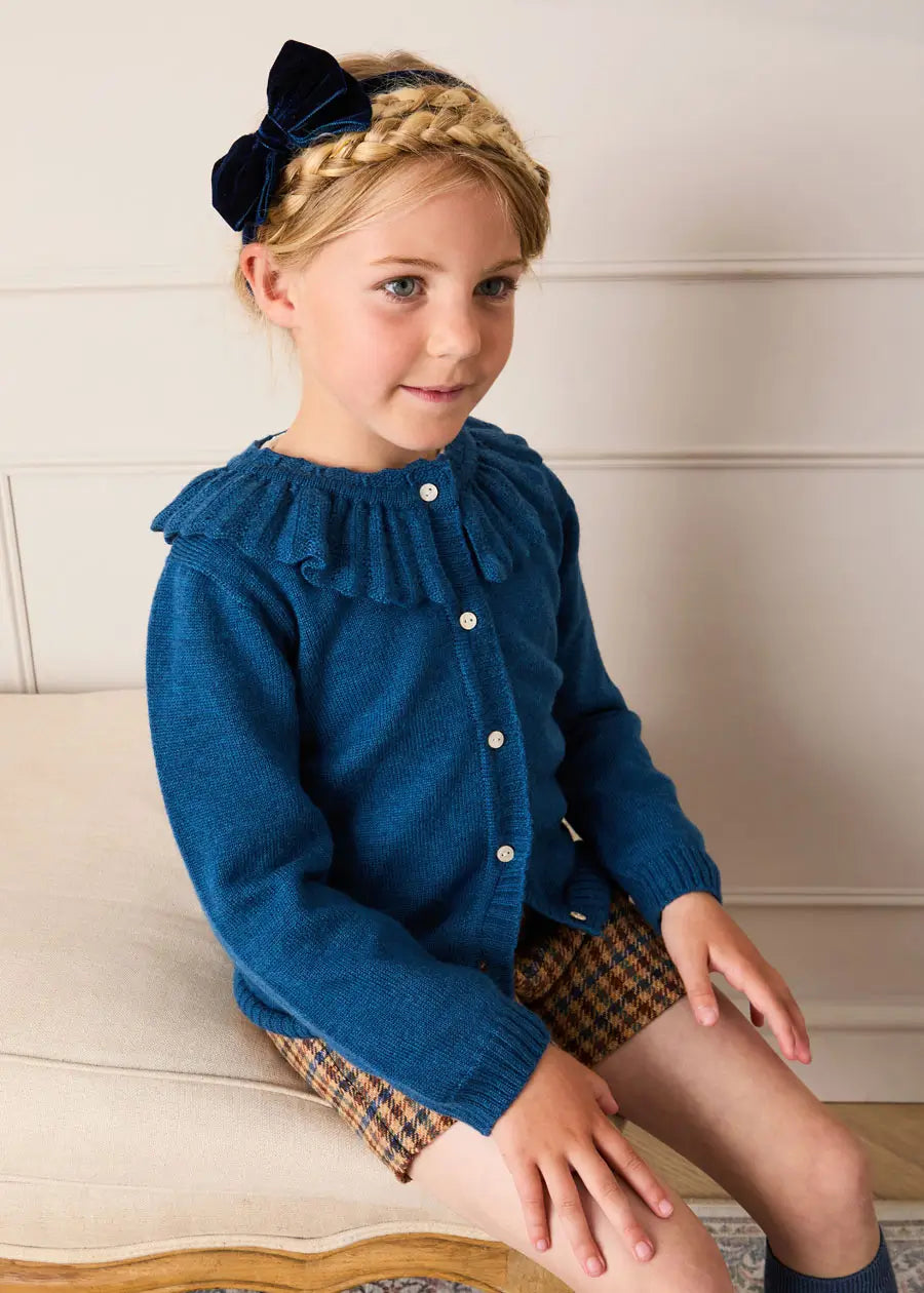 Ruffle Collar Cardigan in Blue (2-10yrs) Knitwear from Pepa London US