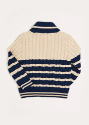 Anchor Motif Striped Cable Knit Cardigan in Navy (2-10yrs) Knitwear from Pepa London US