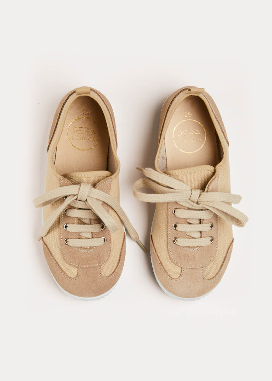 Lace Up Plimsolls in Taupe (24-35EU) Shoes from Pepa London US