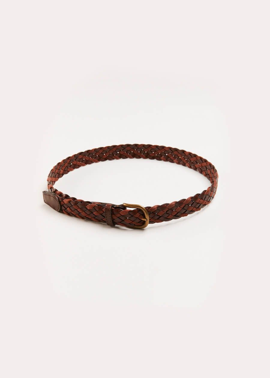 Leather Braided Belt in Brown (XS-S) Belts & Braces from Pepa London US